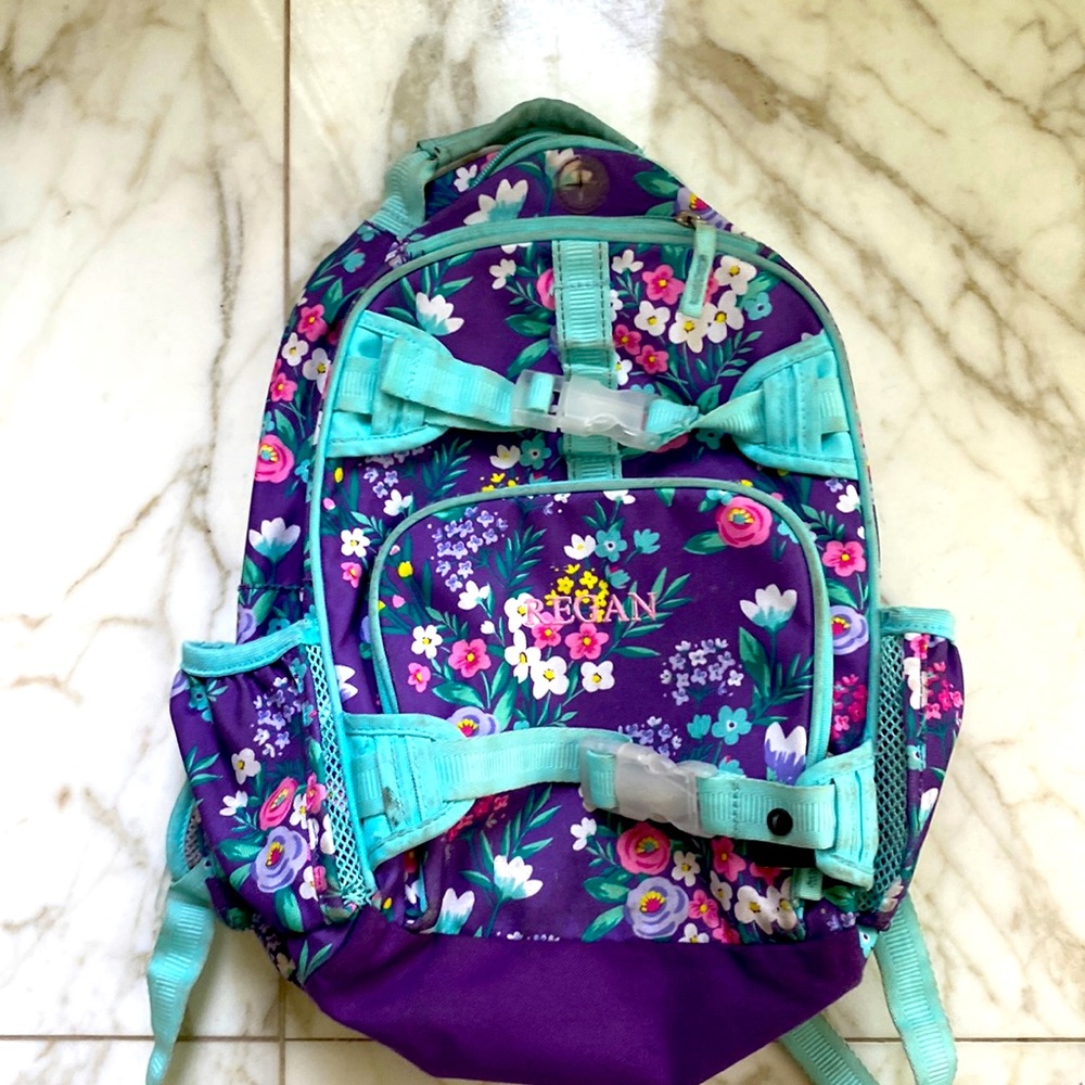 Pottery barn kids backpack with monogram “Regan” in light pink